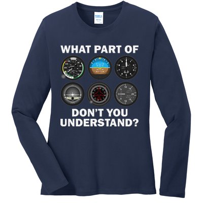 Funny Pilot Art Aviation Airline Pilot Instruments Ladies Long Sleeve Shirt