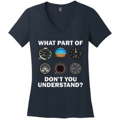 Funny Pilot Art Aviation Airline Pilot Instruments Women's V-Neck T-Shirt