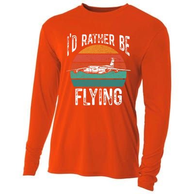 Flying Pilot Airplane Id Rather Be Flying Pilot Airplane Gift Cooling Performance Long Sleeve Crew