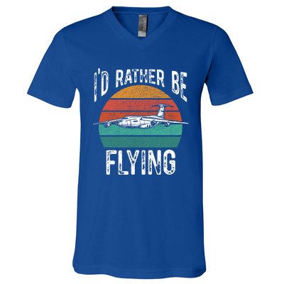 Flying Pilot Airplane Id Rather Be Flying Pilot Airplane Gift V-Neck T-Shirt