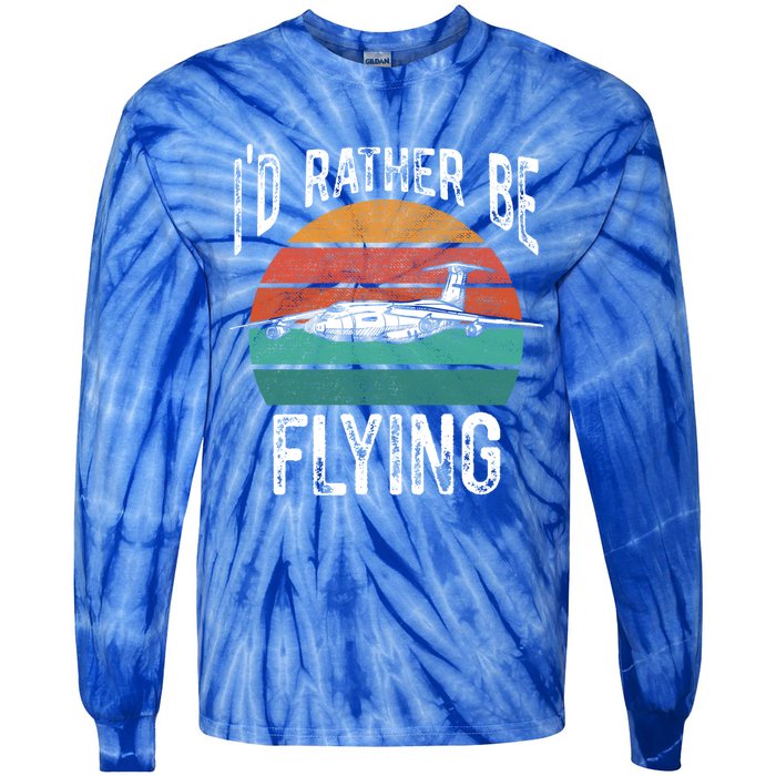 Flying Pilot Airplane Id Rather Be Flying Pilot Airplane Gift Tie-Dye Long Sleeve Shirt