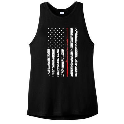 Fishing Pole American Flag Gift For Fisherman Ladies PosiCharge Tri-Blend Wicking Tank