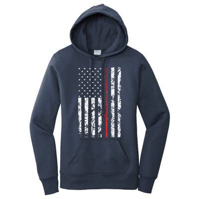 Fishing Pole American Flag Gift For Fisherman Women's Pullover Hoodie