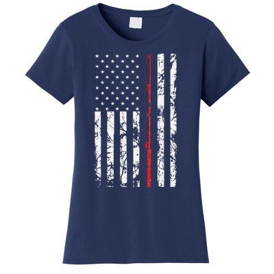 Fishing Pole American Flag Gift For Fisherman Women's T-Shirt