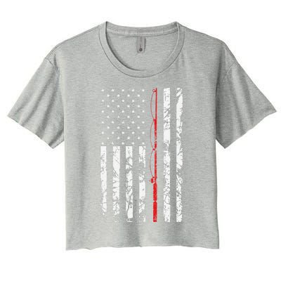 Fishing Pole American Flag Gift For Fisherman Women's Crop Top Tee