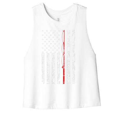 Fishing Pole American Flag Gift For Fisherman Women's Racerback Cropped Tank