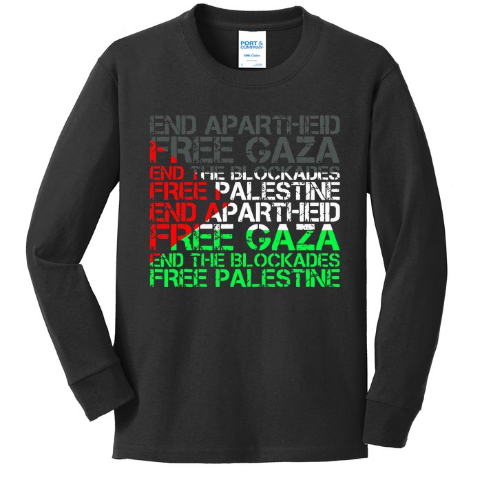 Free Palestine Arabic Palestine Gaza Jerusalem Support Flag Kids Long Sleeve Shirt