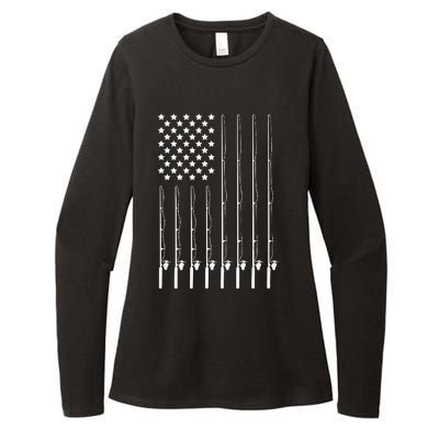 Fishing Pole American Flag Patriotic Outdoorsman Womens CVC Long Sleeve Shirt