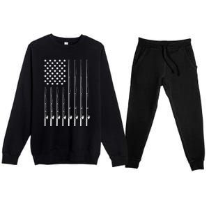 Fishing Pole American Flag Patriotic Outdoorsman Premium Crewneck Sweatsuit Set