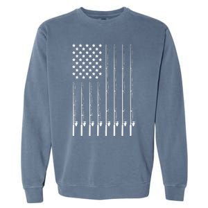 Fishing Pole American Flag Patriotic Outdoorsman Garment-Dyed Sweatshirt