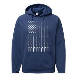 Fishing Pole American Flag Patriotic Outdoorsman Performance Fleece Hoodie