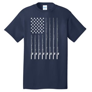 Fishing Pole American Flag Patriotic Outdoorsman Tall T-Shirt