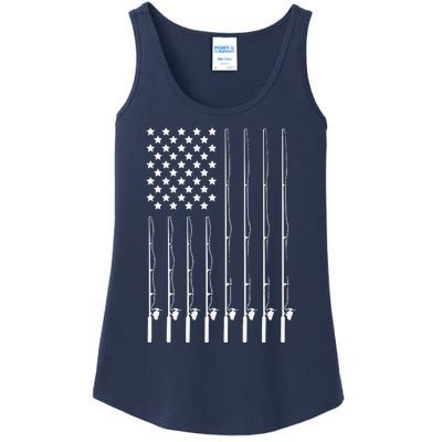 Fishing Pole American Flag Patriotic Outdoorsman Ladies Essential Tank