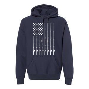 Fishing Pole American Flag Patriotic Outdoorsman Premium Hoodie