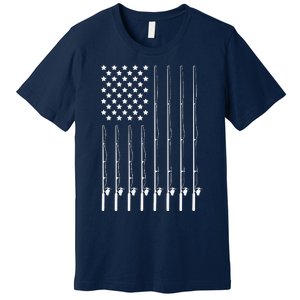 Fishing Pole American Flag Patriotic Outdoorsman Premium T-Shirt