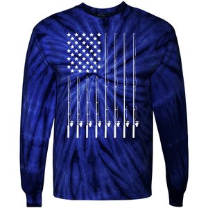 Fishing Pole American Flag Patriotic Outdoorsman Tie-Dye Long Sleeve Shirt