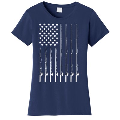 Fishing Pole American Flag Patriotic Outdoorsman Women's T-Shirt