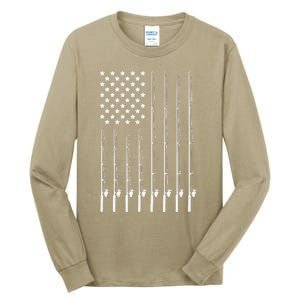 Fishing Pole American Flag Patriotic Outdoorsman Tall Long Sleeve T-Shirt