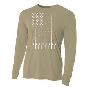 Fishing Pole American Flag Patriotic Outdoorsman Cooling Performance Long Sleeve Crew