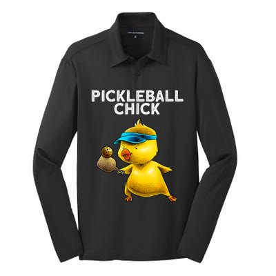 Funny Pickleball Art For Women Paddle Sport Chick Lover Silk Touch Performance Long Sleeve Polo