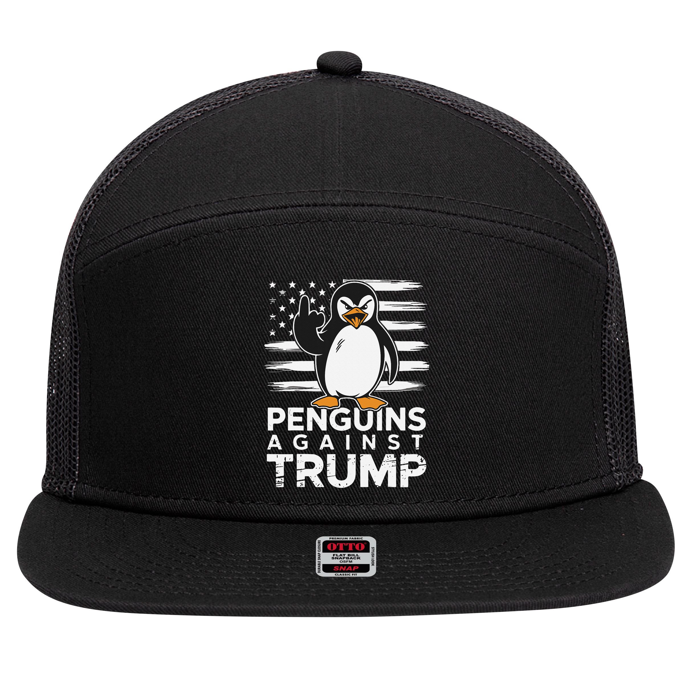 Funny Penguins Against Trump Penguin Flippers Up Resist 7 Panel Mesh Trucker Snapback Hat