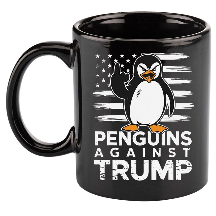Funny Penguins Against Trump Penguin Flippers Up Resist 11oz C Handle Ceramic Mug