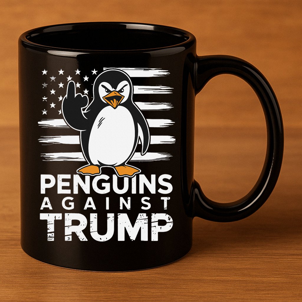 Funny Penguins Against Trump Penguin Flippers Up Resist 11oz C Handle Ceramic Mug