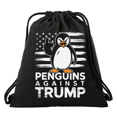 Funny Penguins Against Trump Penguin Flippers Up Resist Drawstring Bag