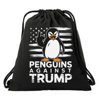Funny Penguins Against Trump Penguin Flippers Up Resist Drawstring Bag