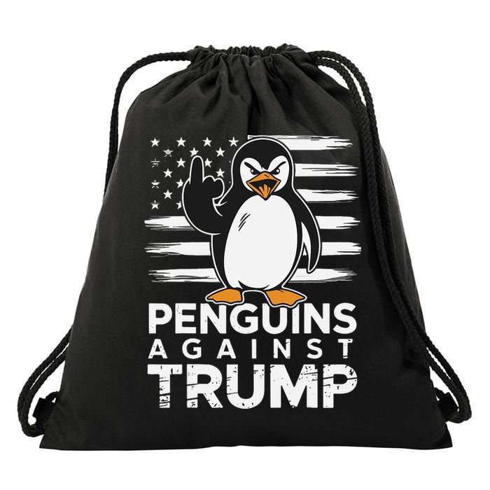 Funny Penguins Against Trump Penguin Flippers Up Resist Drawstring Bag