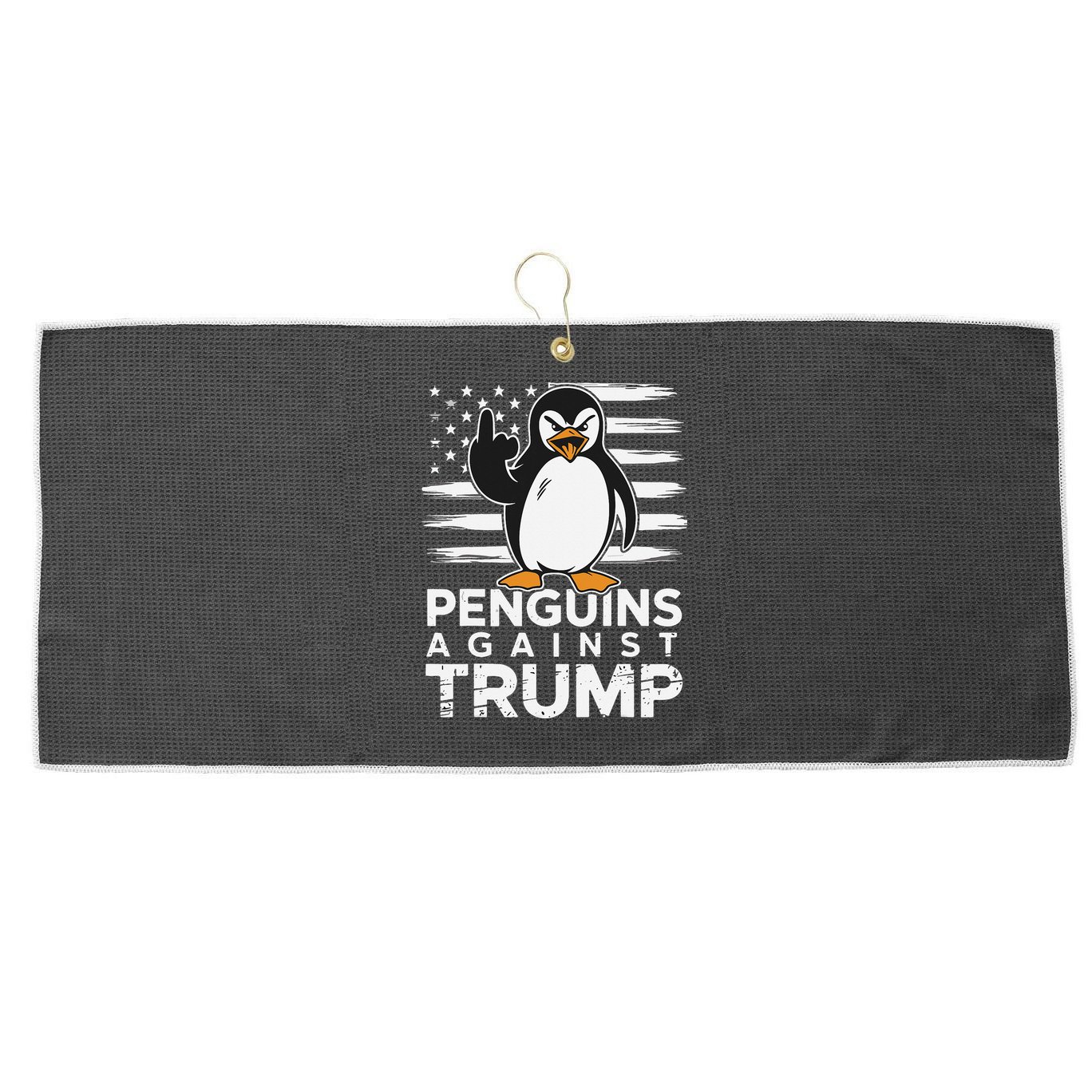 Funny Penguins Against Trump Penguin Flippers Up Resist Large Microfiber Waffle Golf Towel