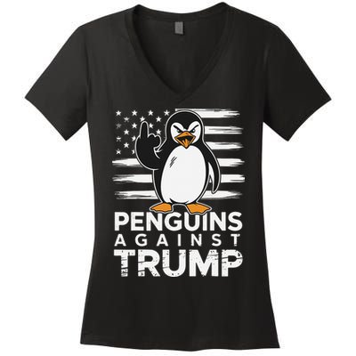 Funny Penguins Against Trump Penguin Flippers Up Resist Women's V-Neck T-Shirt