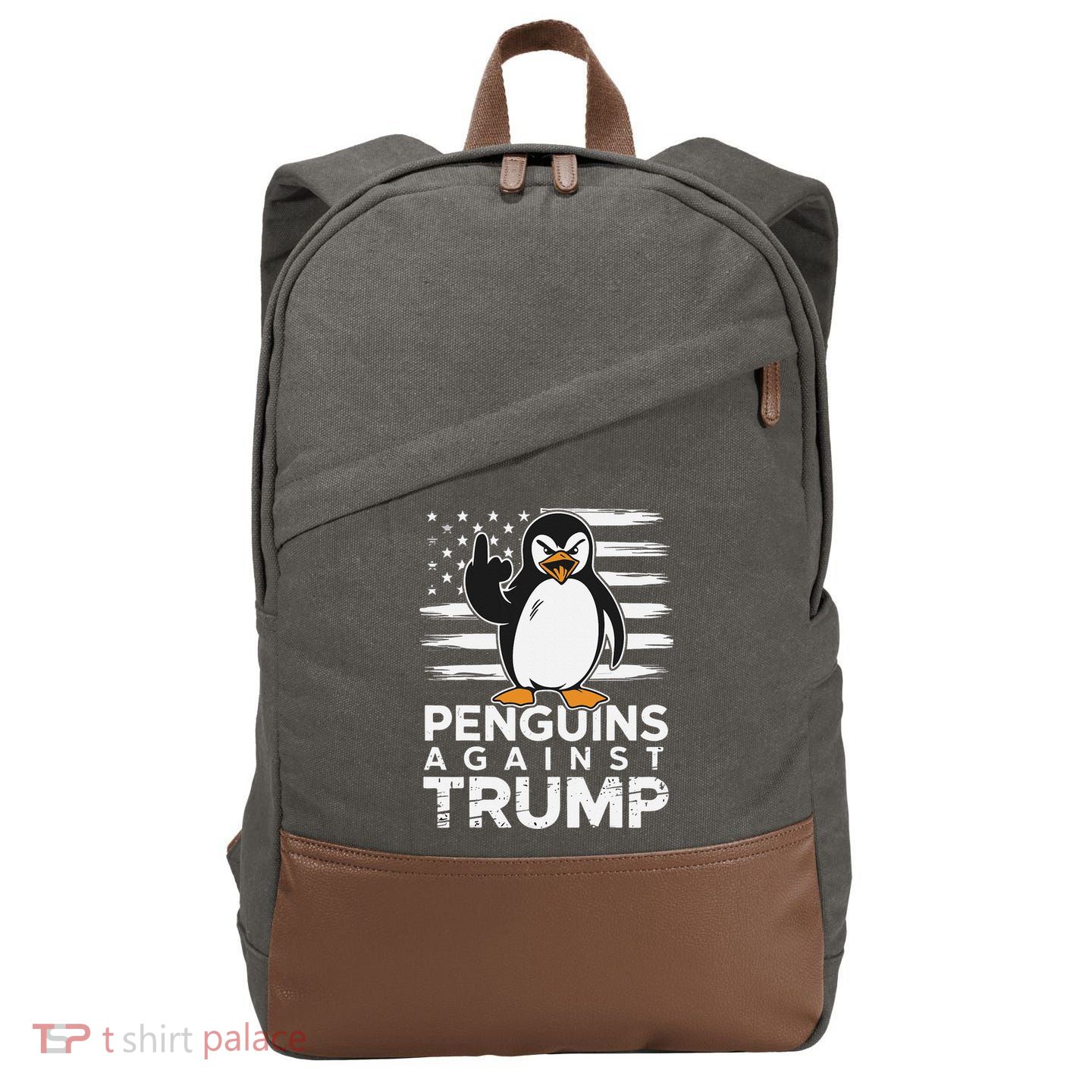 Funny Penguins Against Trump Penguin Flippers Up Resist Cotton Canvas Backpack