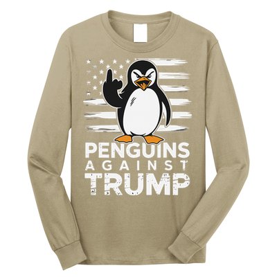 Funny Penguins Against Trump Penguin Flippers Up Resist Long Sleeve Shirt