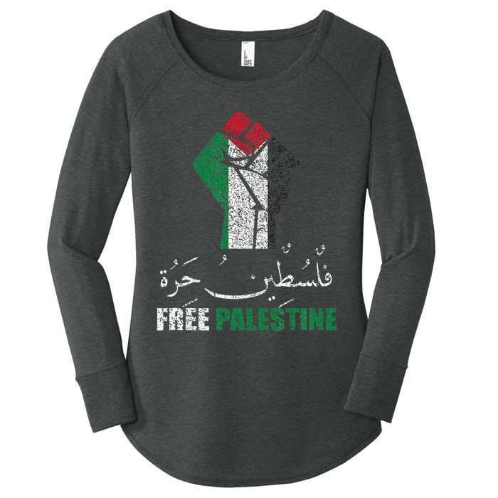 Free Palestine Arabic support Palestine and Gaza Jerusalem Women's Perfect Tri Tunic Long Sleeve Shirt