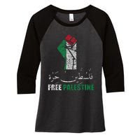 Free Palestine Arabic support Palestine and Gaza Jerusalem Women's Tri-Blend 3/4-Sleeve Raglan Shirt