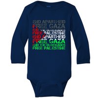 Free Palestine Arabic Palestine Gaza Jerusalem Support Flag Baby Long Sleeve Bodysuit