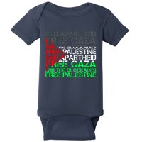 Free Palestine Arabic Palestine Gaza Jerusalem Support Flag Baby Bodysuit