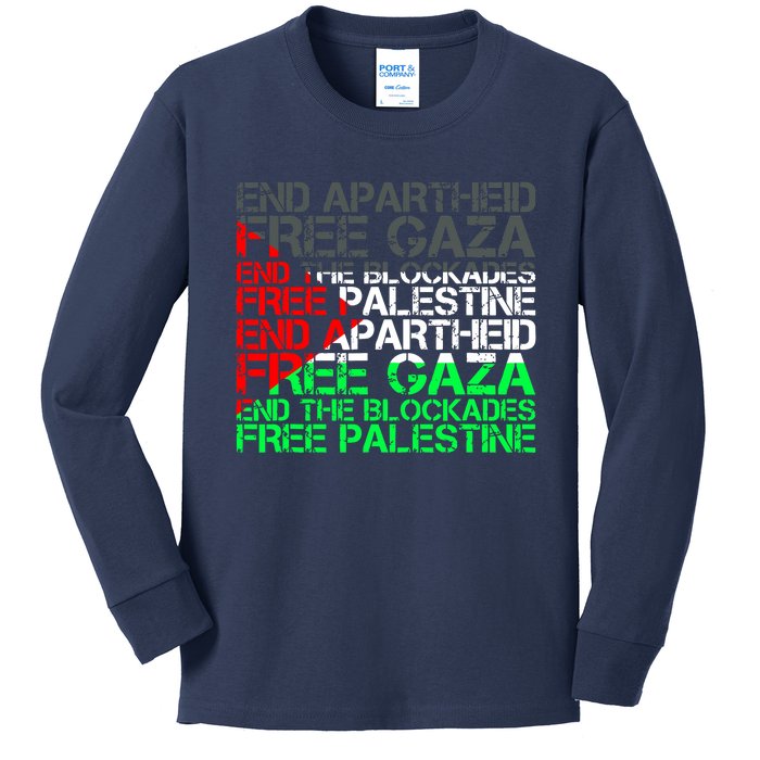 Free Palestine Arabic Palestine Gaza Jerusalem Support Flag Kids Long Sleeve Shirt