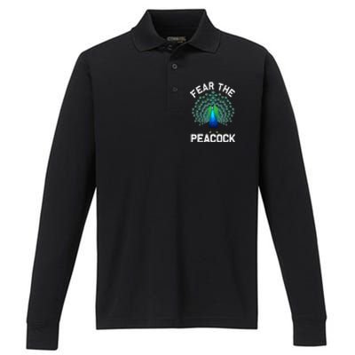 Funny Peacock Art For  Colorful Peacock Bird Lover Performance Long Sleeve Polo