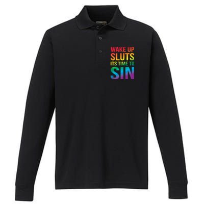 Funny Pride Adult Wake Up Sluts ItS Time To Sin Lgbtq Performance Long Sleeve Polo