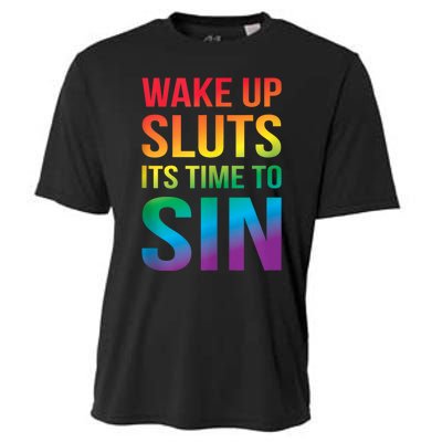 Funny Pride Adult Wake Up Sluts ItS Time To Sin Lgbtq Cooling Performance Crew T-Shirt