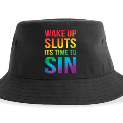 Funny Pride Adult Wake Up Sluts ItS Time To Sin Lgbtq Sustainable Bucket Hat