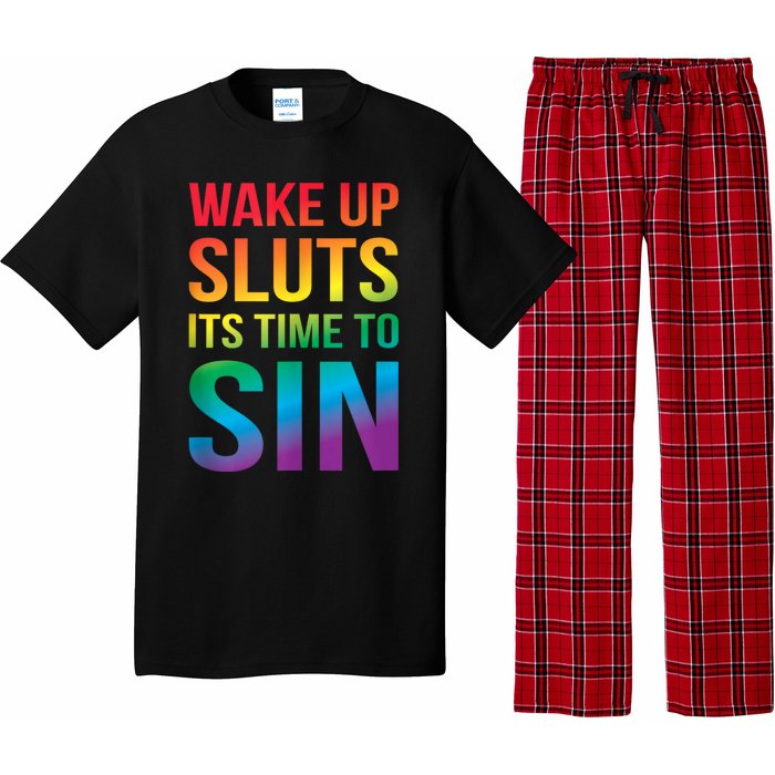 Funny Pride Adult Wake Up Sluts ItS Time To Sin Lgbtq Pajama Set