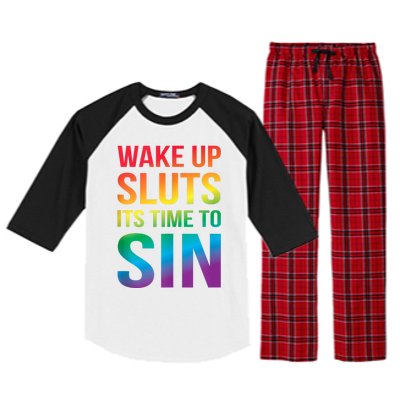 Funny Pride Adult Wake Up Sluts ItS Time To Sin Lgbtq Raglan Sleeve Pajama Set