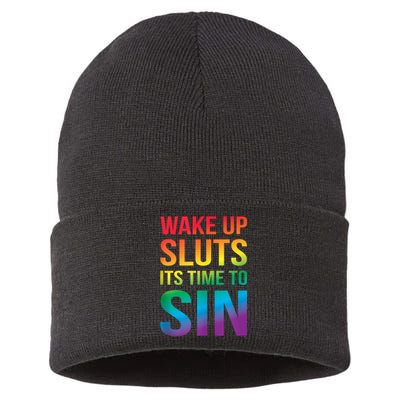 Funny Pride Adult Wake Up Sluts ItS Time To Sin Lgbtq Sustainable Knit Beanie