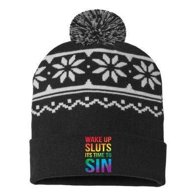 Funny Pride Adult Wake Up Sluts ItS Time To Sin Lgbtq USA-Made Snowflake Beanie