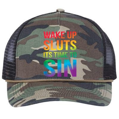 Funny Pride Adult Wake Up Sluts ItS Time To Sin Lgbtq Retro Rope Trucker Hat Cap