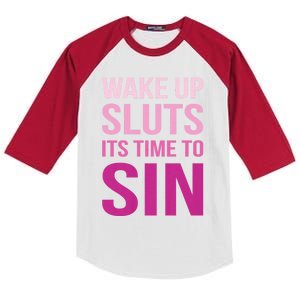 Funny Pride Adult Wake Up Sluts Time To Sin Lgbtq Kids Colorblock Raglan Jersey