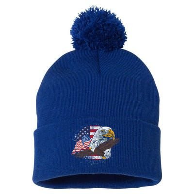 Freedom Patriotic American Bald Eagle Us Flag Pride Eagle Funny Gift Pom Pom 12in Knit Beanie